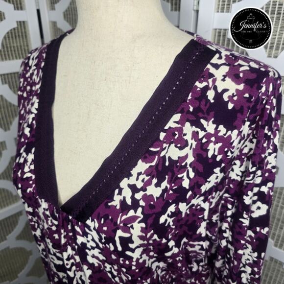 Merona Purple and White Ribbon V-Neck 3/4 Sleeve Knit Top Size Large - Picture 2 of 10